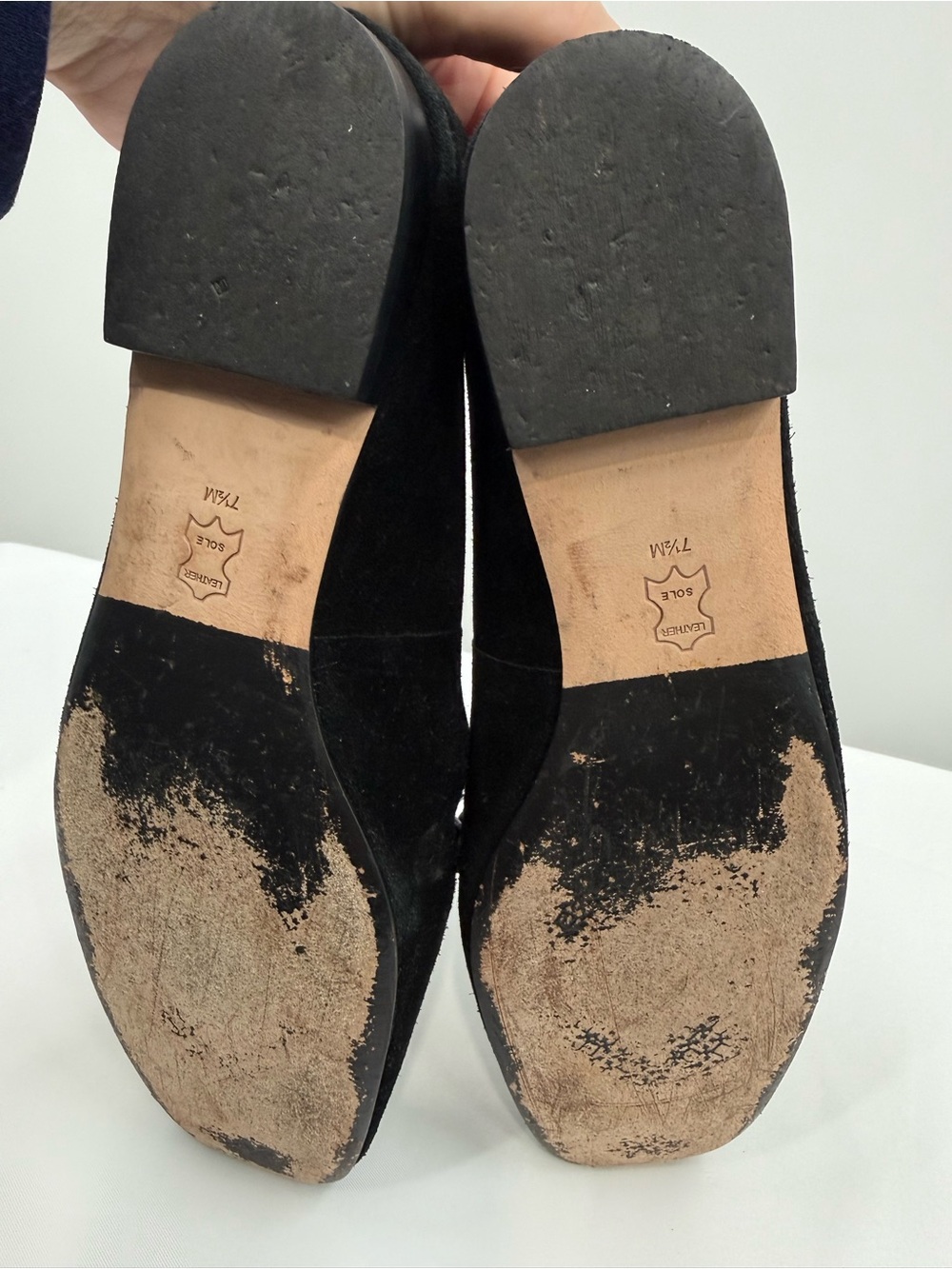 Tory Burch Metal Miller Black Suede Loafers Gold Medallion Logo Size 7.5 - Picture 7 of 8